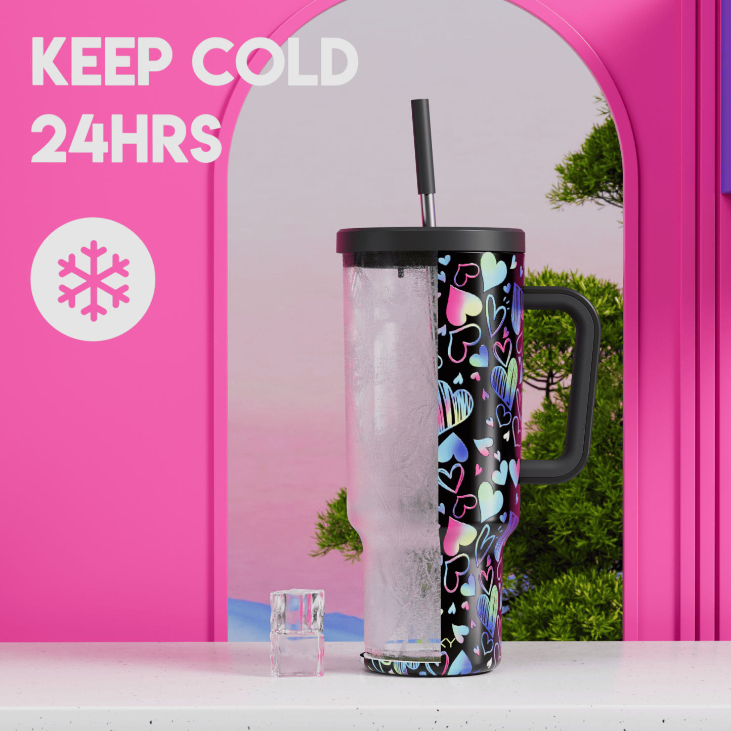 Heart Valentines - Customized 40oz Tumbler With Straw - Best Valentine's Day Gifts for Loved Ones