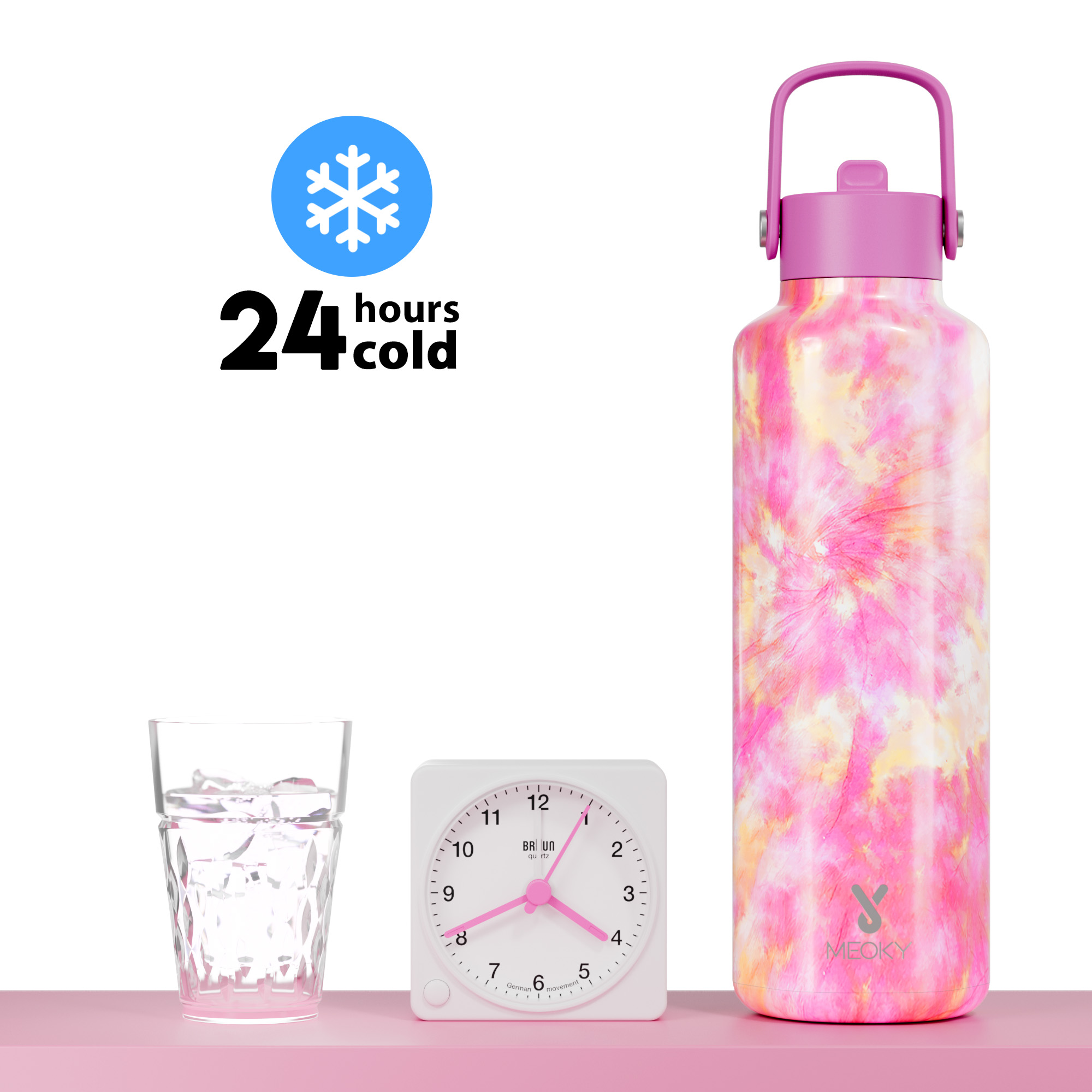 24oz hexagonal water bottle gradient pink flowers