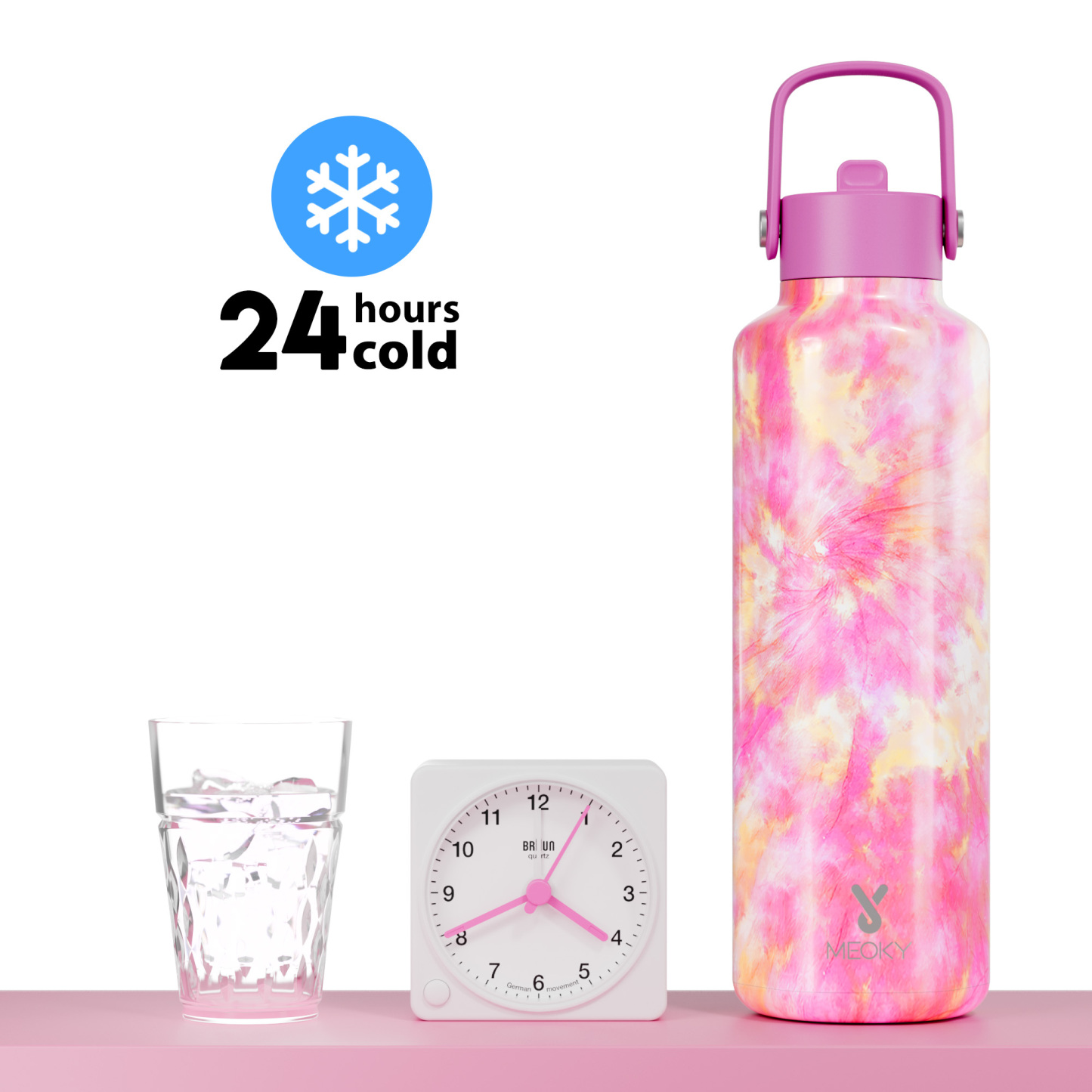24oz hexagonal water bottle gradient pink flowers