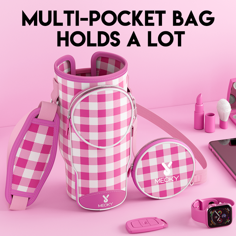 tumbler cup bag pink white check