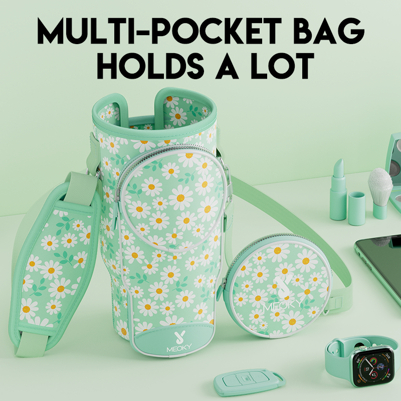tumbler cup bag green daisy