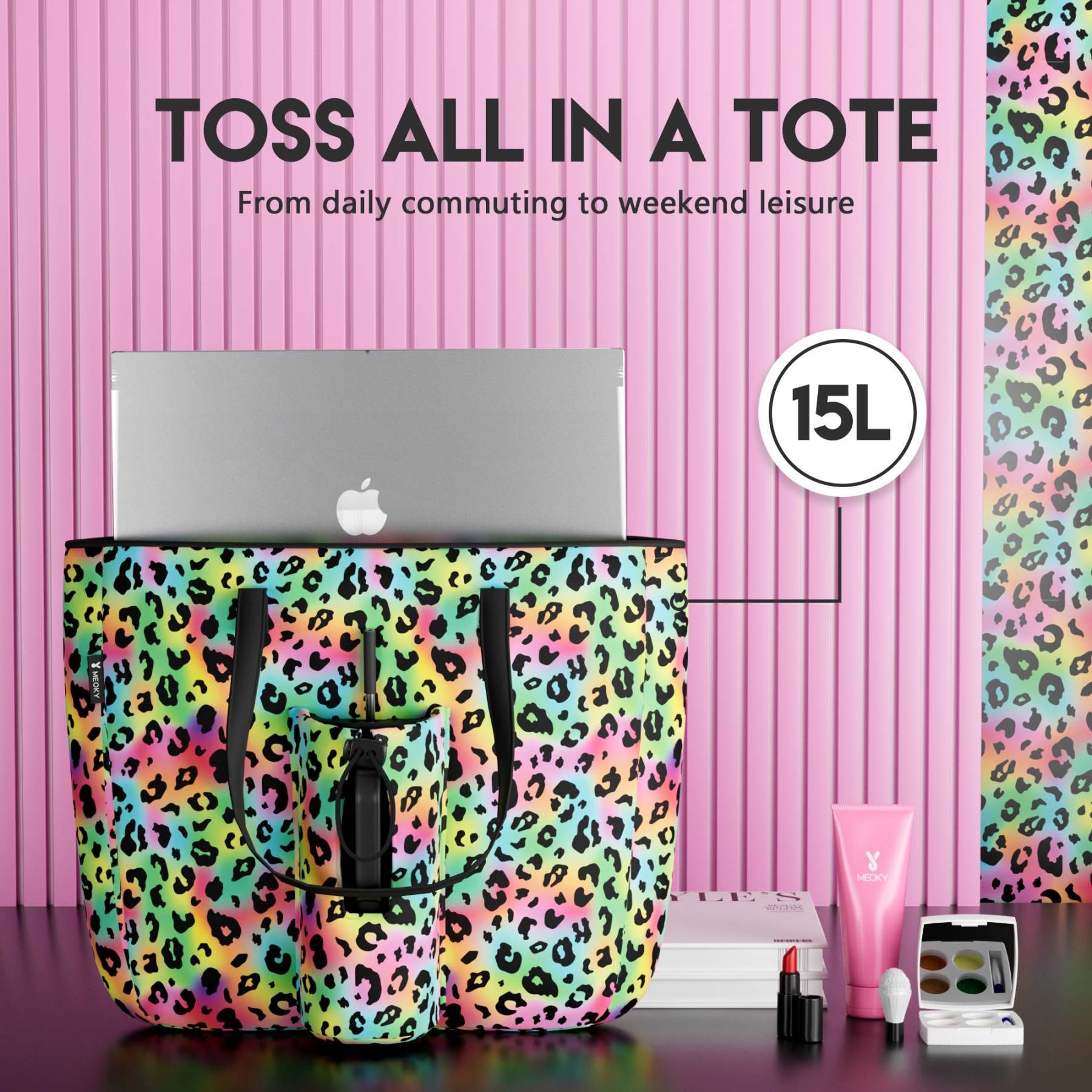 tote bag rainbow leopard