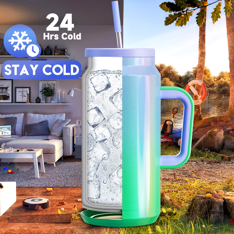64oz water bottle straw gradient green purple