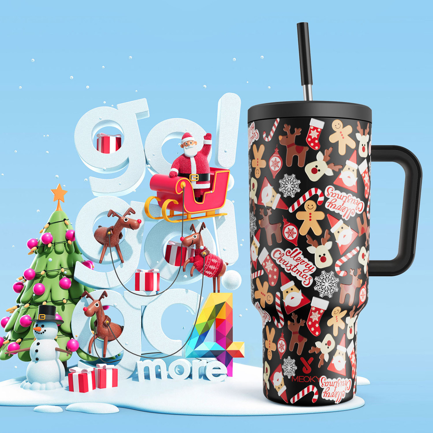 40oz Tumbler With Straw Christmas Collection-Black Christmas