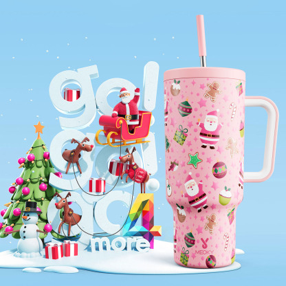 40oz Tumbler With Straw Christmas Collection-Pink Christmas