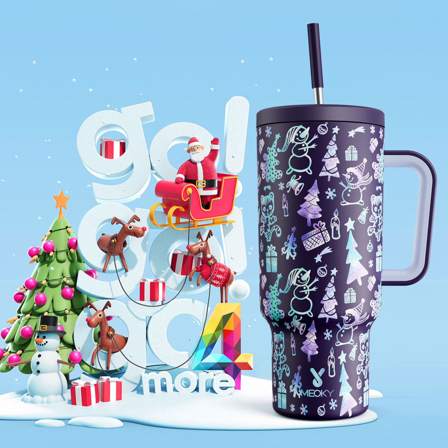 40oz Tumbler With Straw Christmas Collection-Black Purple Christmas