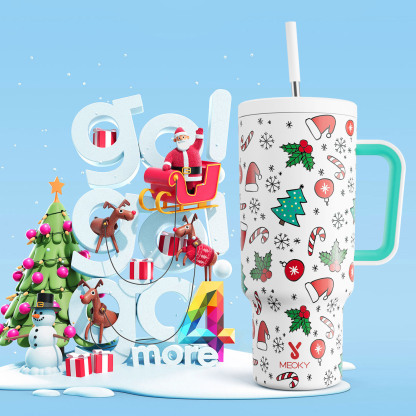40oz Tumbler With Straw Christmas Collection-White Christmas