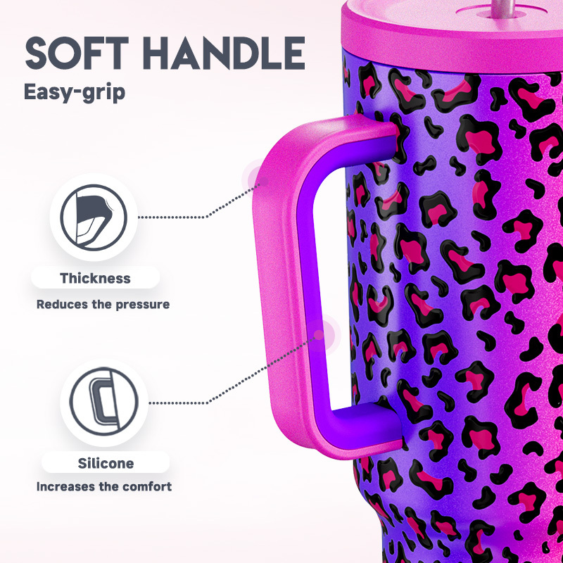 40oz Tumbler With Straw Animal Print Collection-Rainbow Leopard