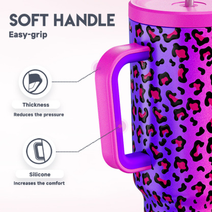 40oz Tumbler With Straw Animal Print Collection-Rainbow Leopard