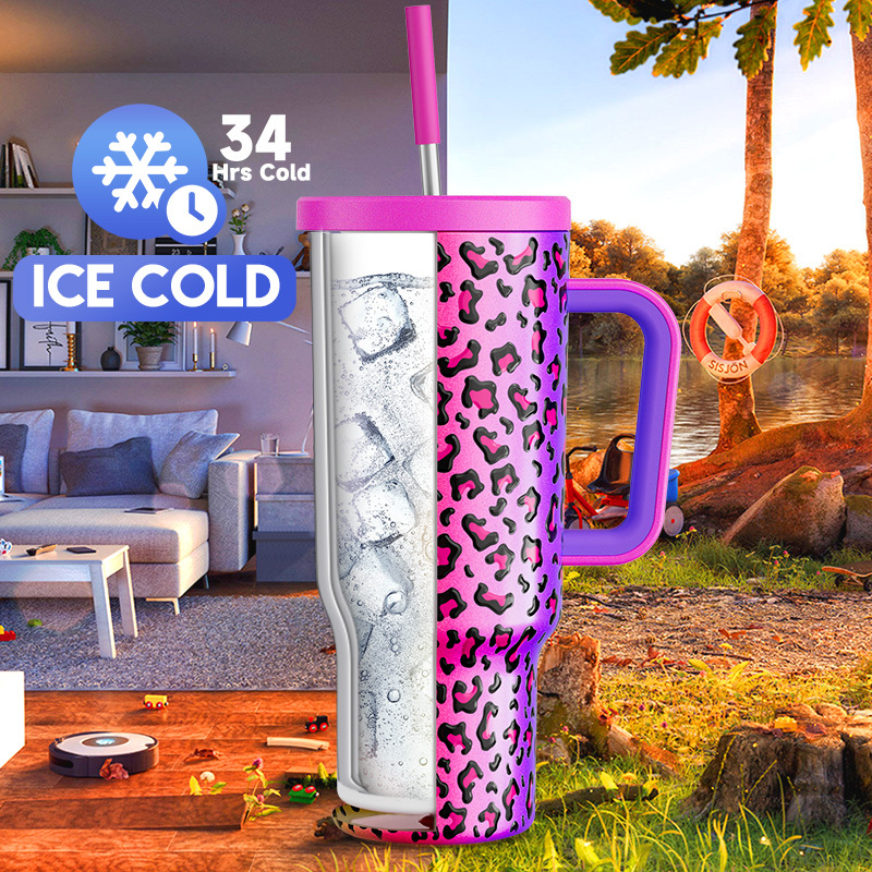 40oz Tumbler With Straw Animal Print Collection-Rainbow Leopard