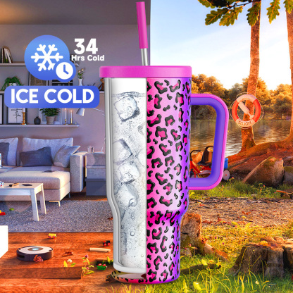 40oz Tumbler With Straw Animal Print Collection-Rainbow Leopard