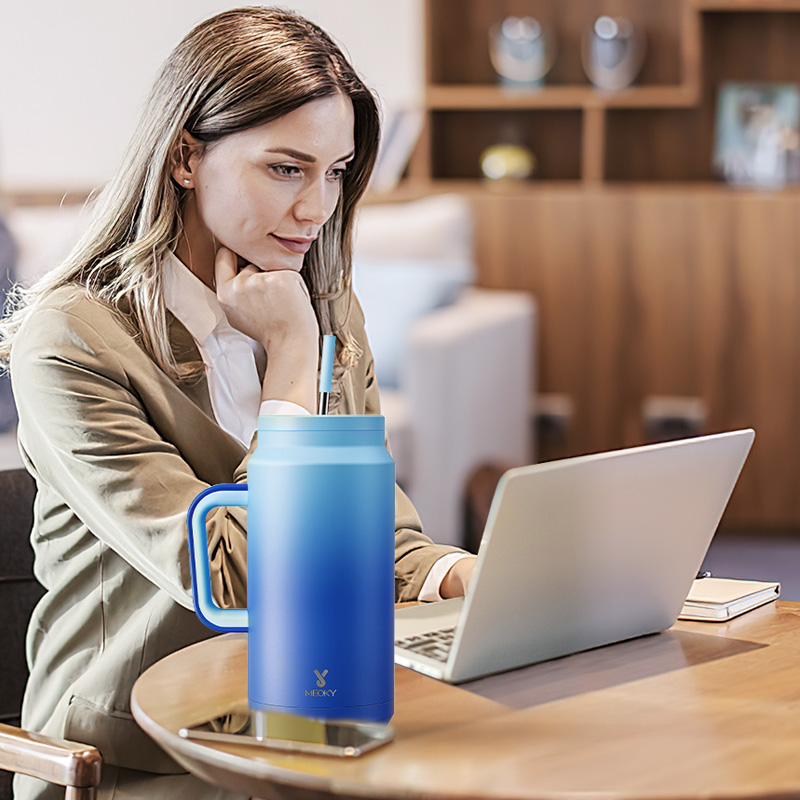 64oz water bottle straw gradient blue sky