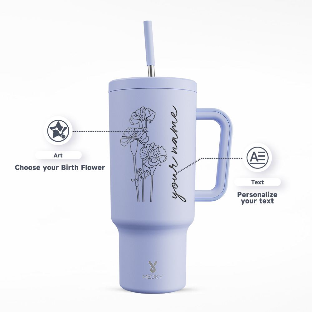 40oz Tumbler With Straw Customized - Monthly Flower