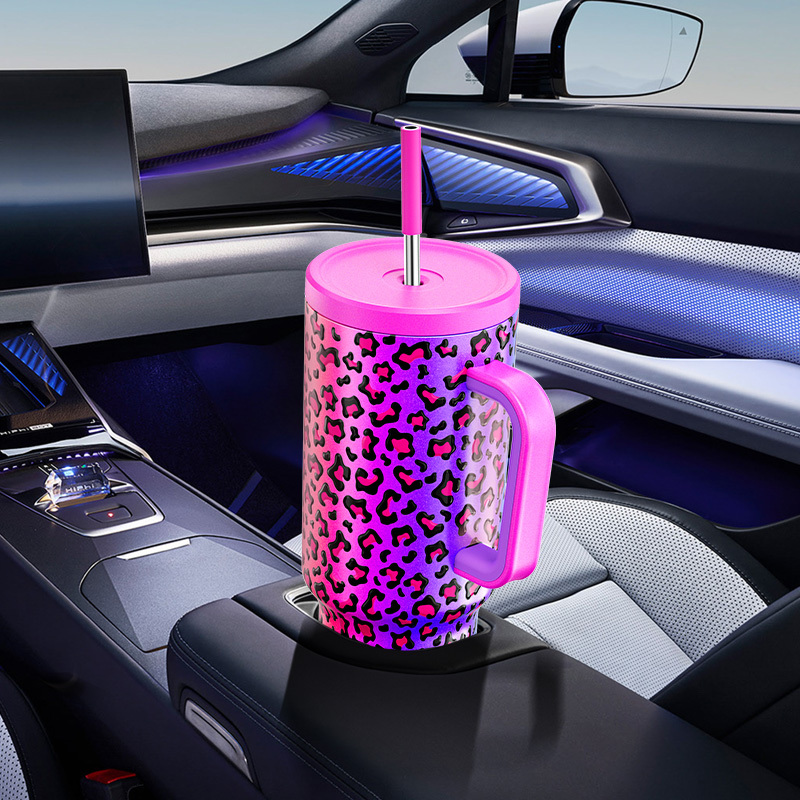 40oz Tumbler With Straw Animal Print Collection-Rainbow Leopard