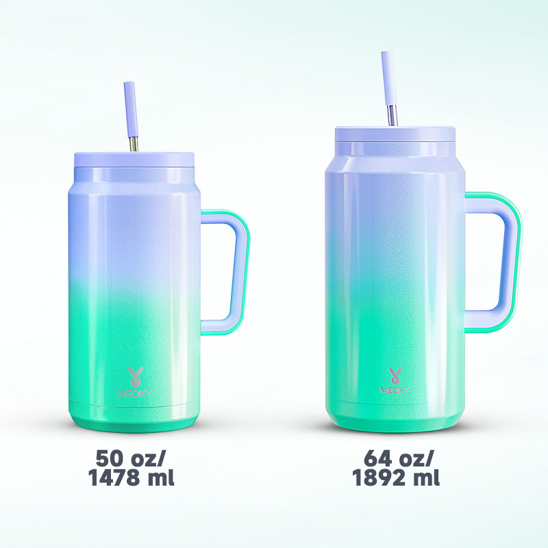 64oz water bottle straw gradient green purple