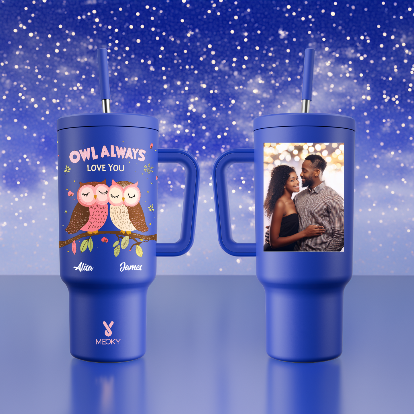 40oz Tumbler With Straw Customized - Owl Always Love You - You're My Butter Half!