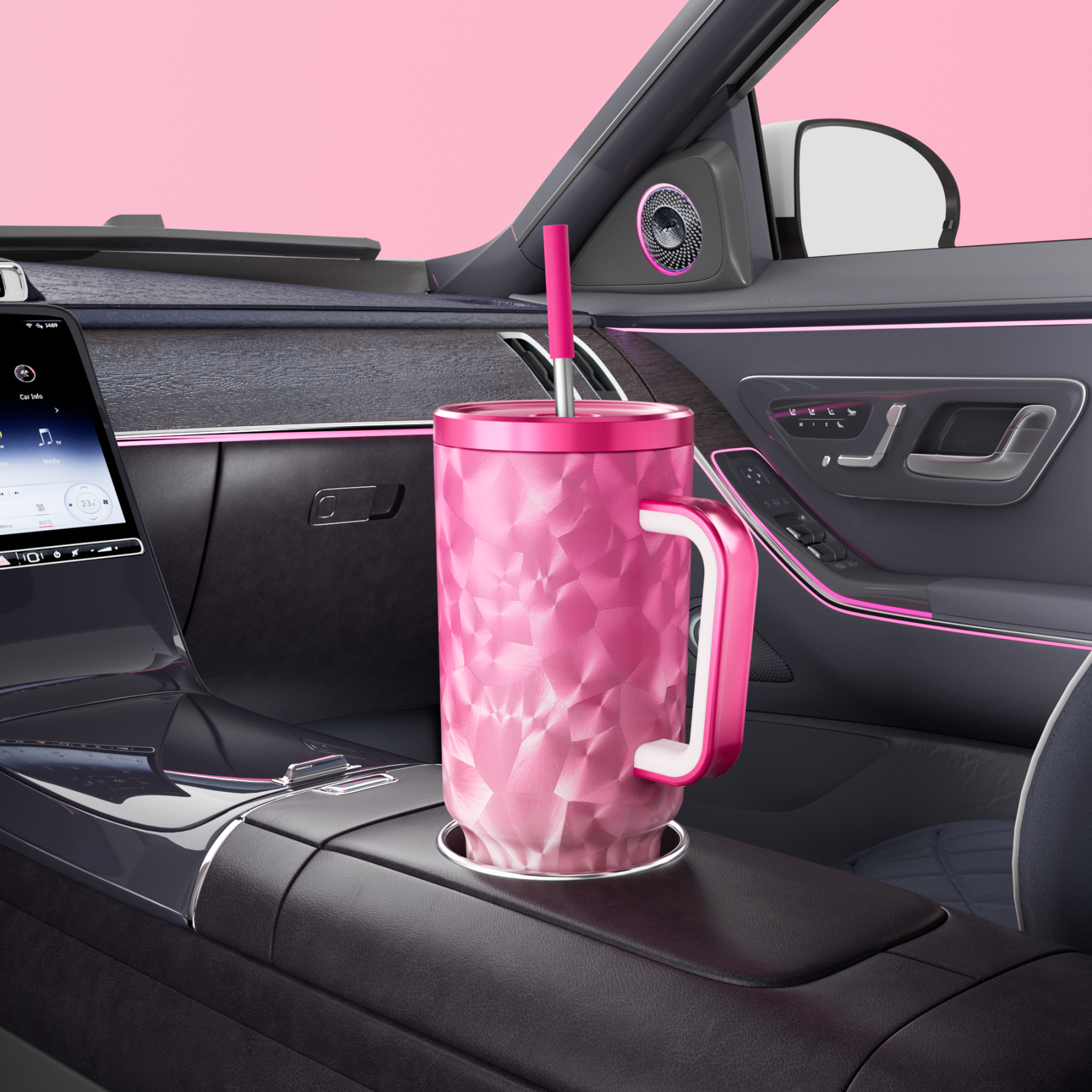 40oz Tumbler With Straw Feather Pattern-Pink Feathers