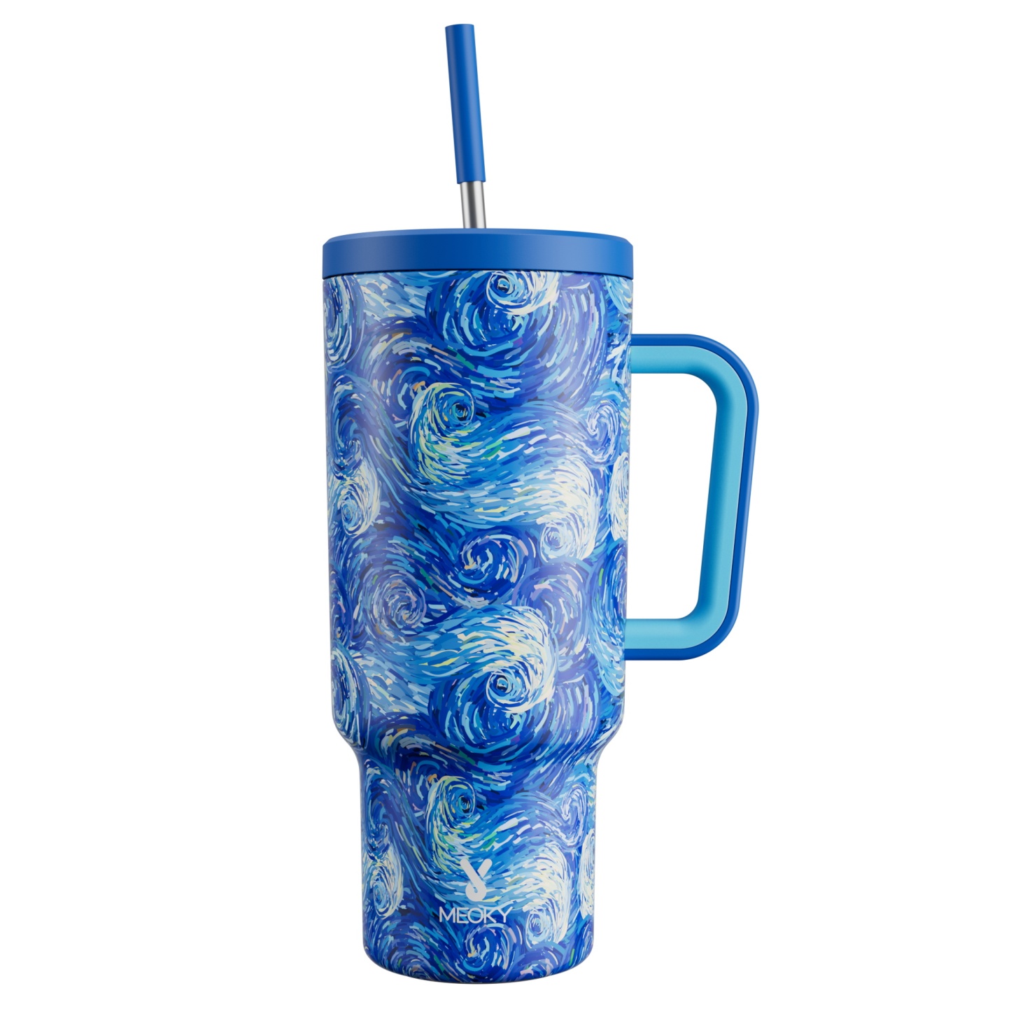 MEOKY 40oz Van Gogh Starry Night Tumbler with Handle & Straw