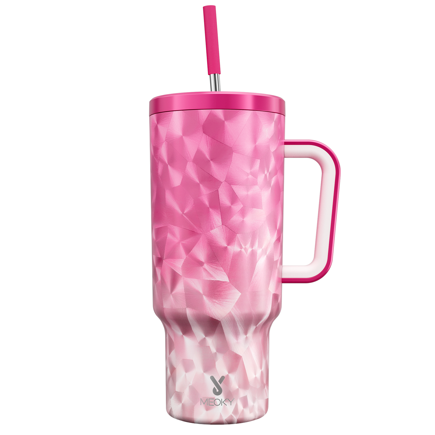 40oz Tumbler With Straw Feather Pattern-Pink Feathers