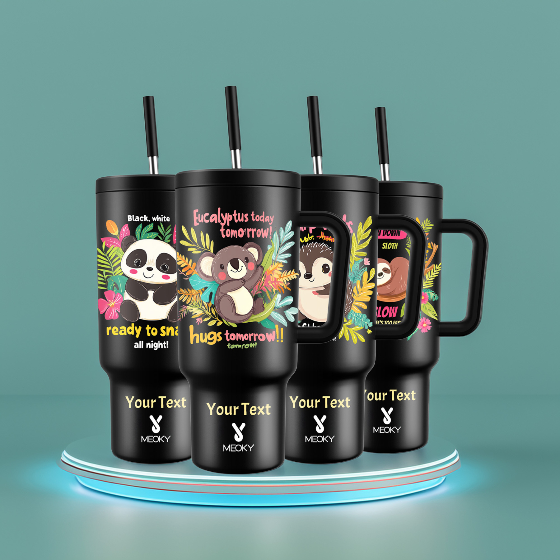 40oz Tumbler With Straw Customized - Cartoon Animals Collection - Gifts for yourself, family, friends, lovers!