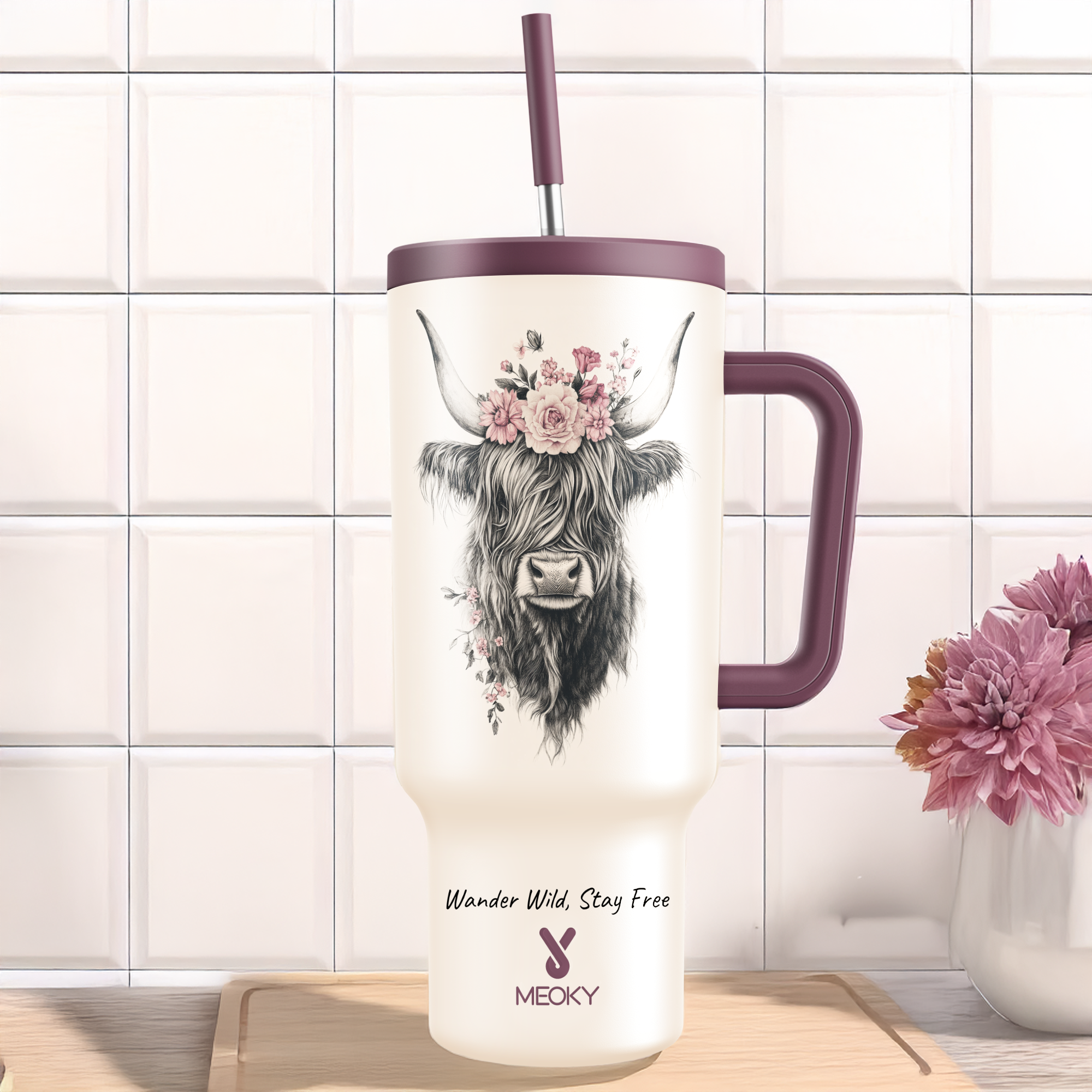 40oz Tumbler With Straw Customized - Highland Cow Collection - Gifts for yourself, family, friends, lovers!