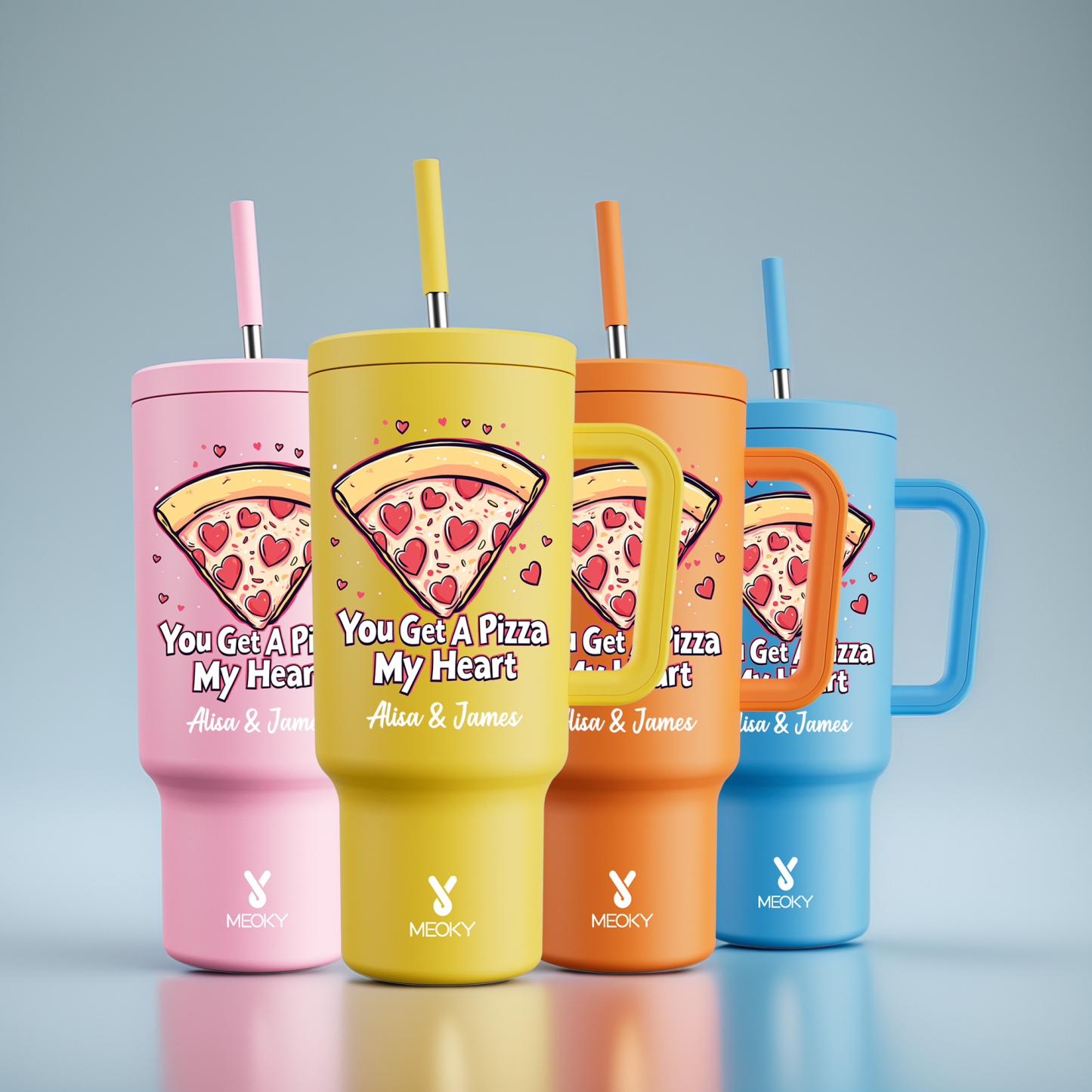 40oz Tumbler With Straw Customized - You Get A Pizza My Heart ! ?C A Sip of Love for You!