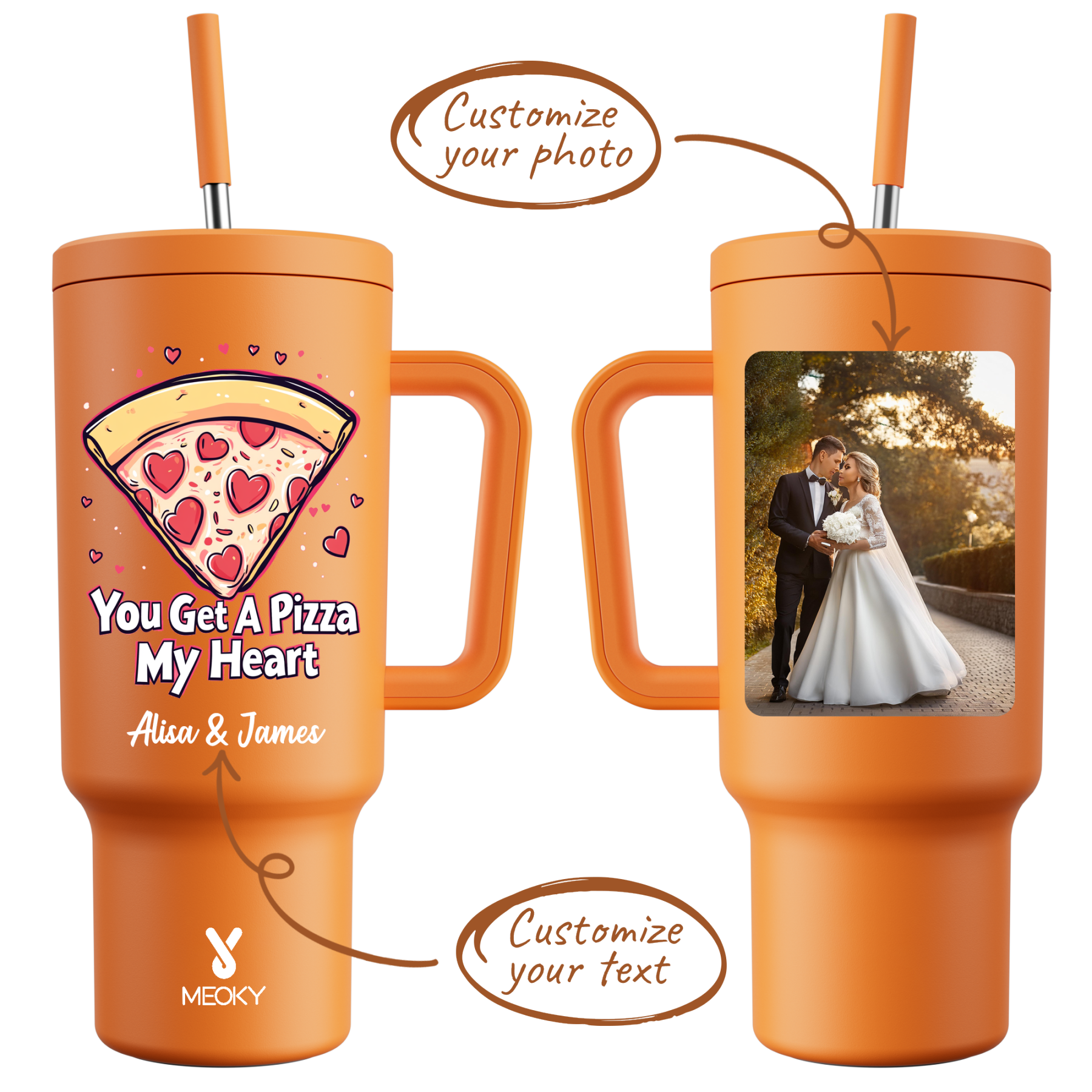 40oz Tumbler With Straw Customized - You Get A Pizza My Heart ! ?C A Sip of Love for You!