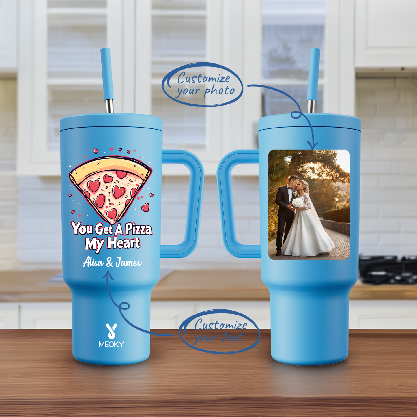 40oz Tumbler With Straw Customized - You Get A Pizza My Heart ! ?C A Sip of Love for You!