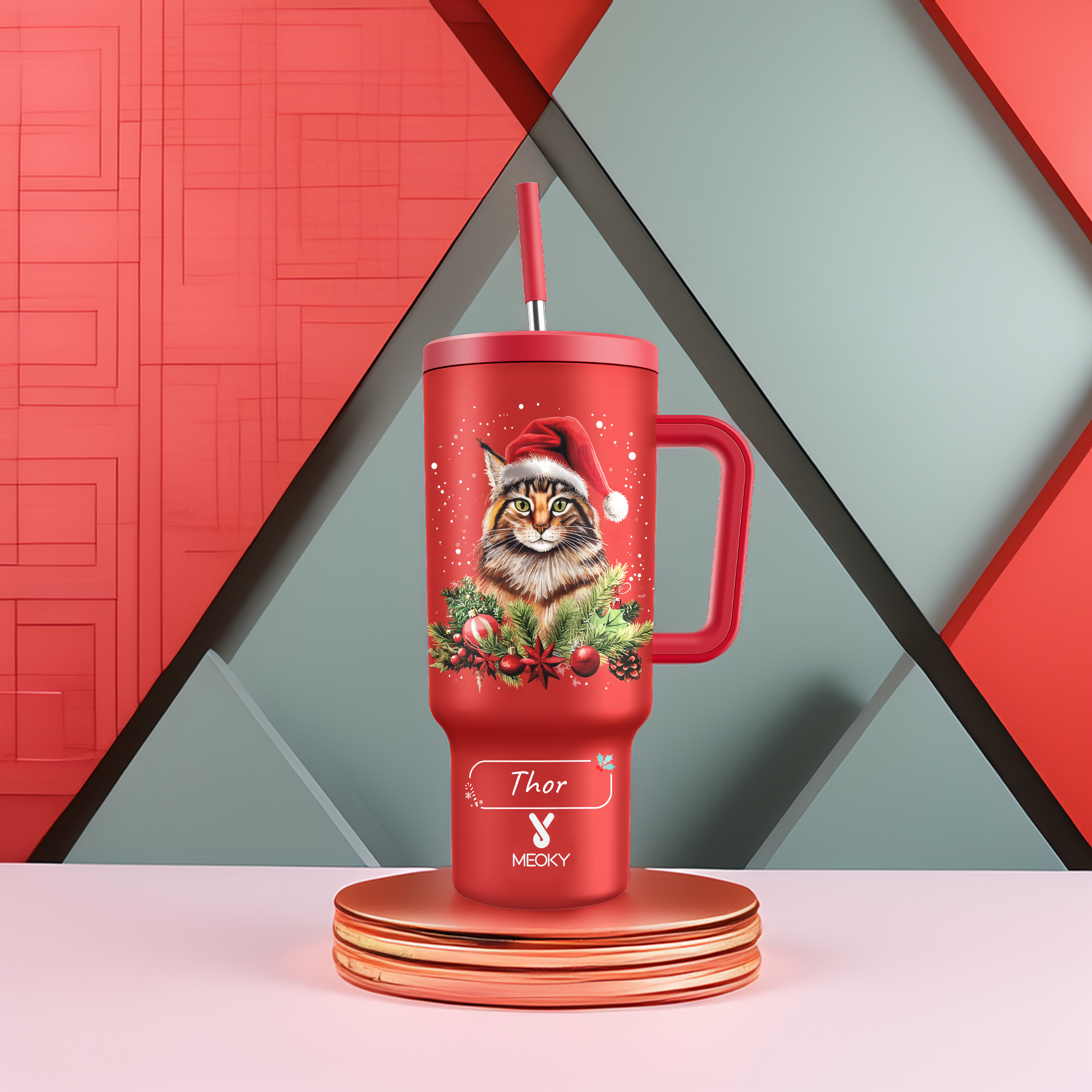 40oz Tumbler With Straw Customized -  Merry Christmas! - Spend Christmas With Your Funny Cat!