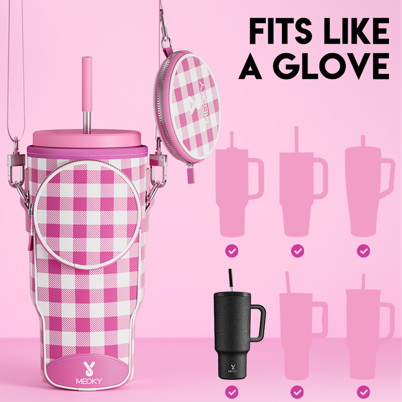 tumbler cup bag pink white check