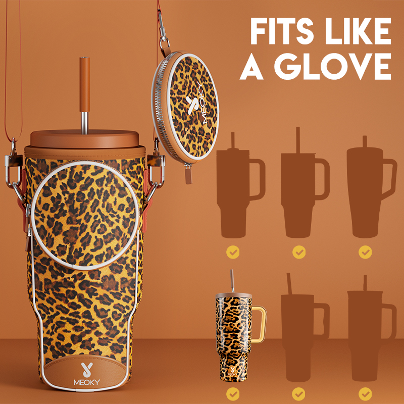 tumbler cup bag brown leopard