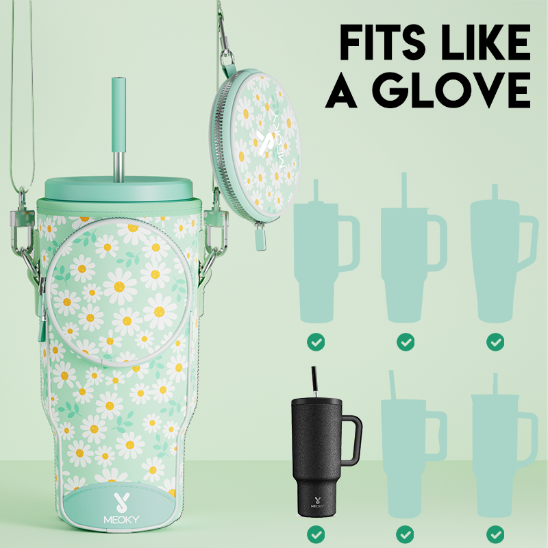 tumbler cup bag green daisy