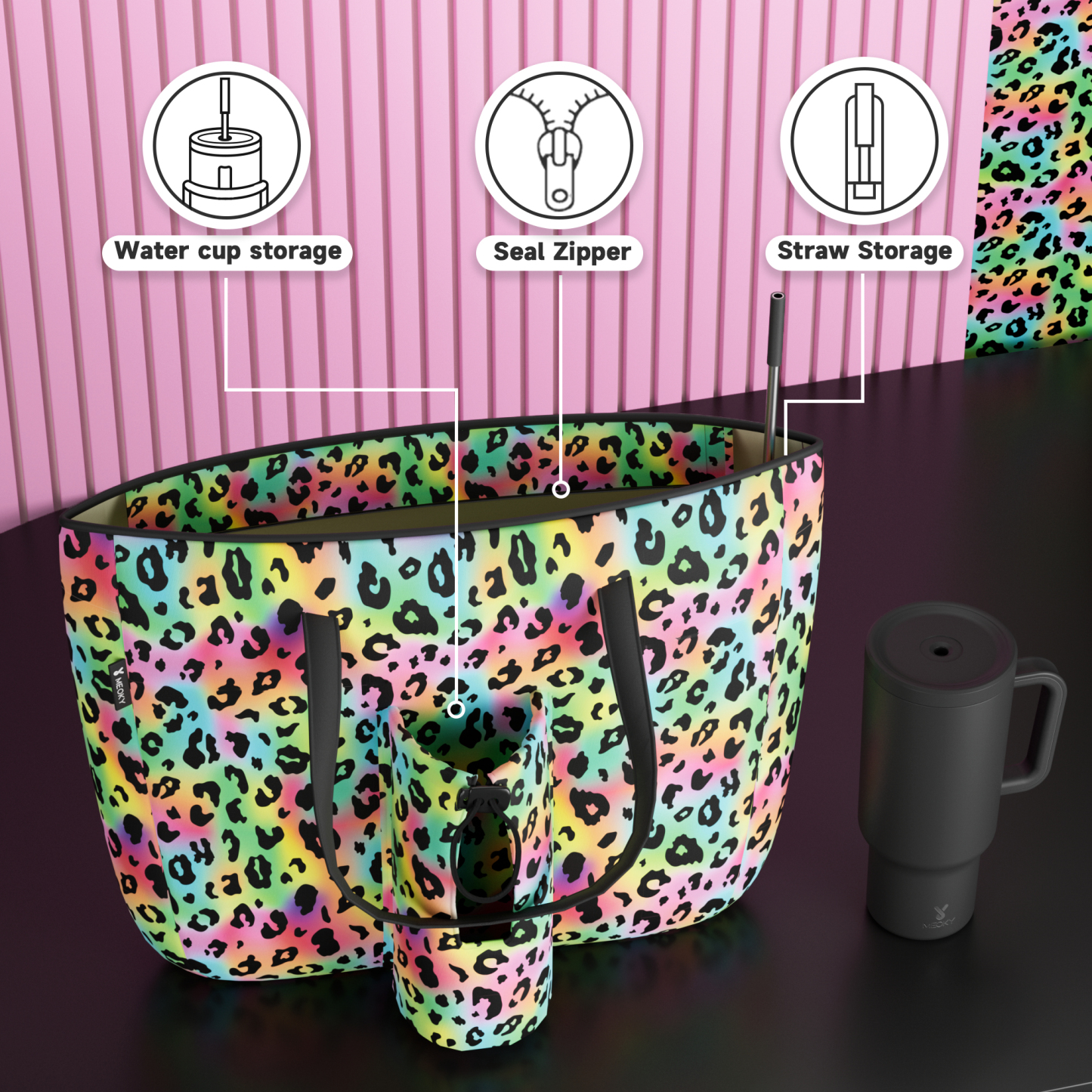 tote bag rainbow leopard