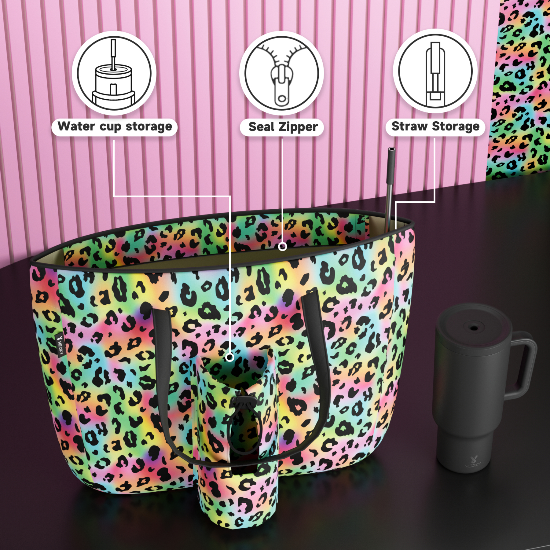 tote bag rainbow leopard