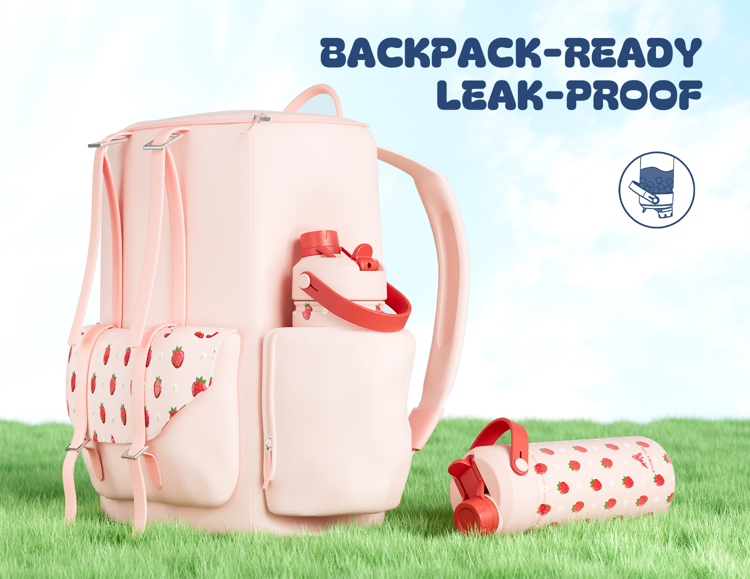 18 oz Insulated Water Bottle with 2-in-1 Straw and Spout Lid Strawberry Daisy