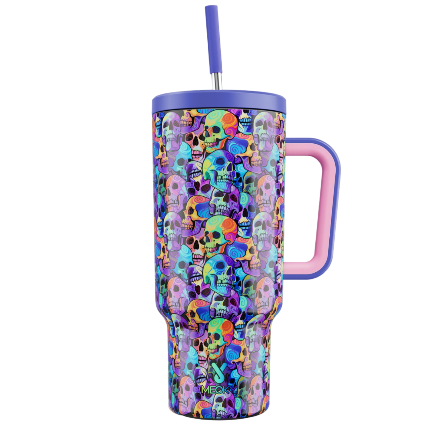 40oz Tumbler With Straw Psycho Skulls