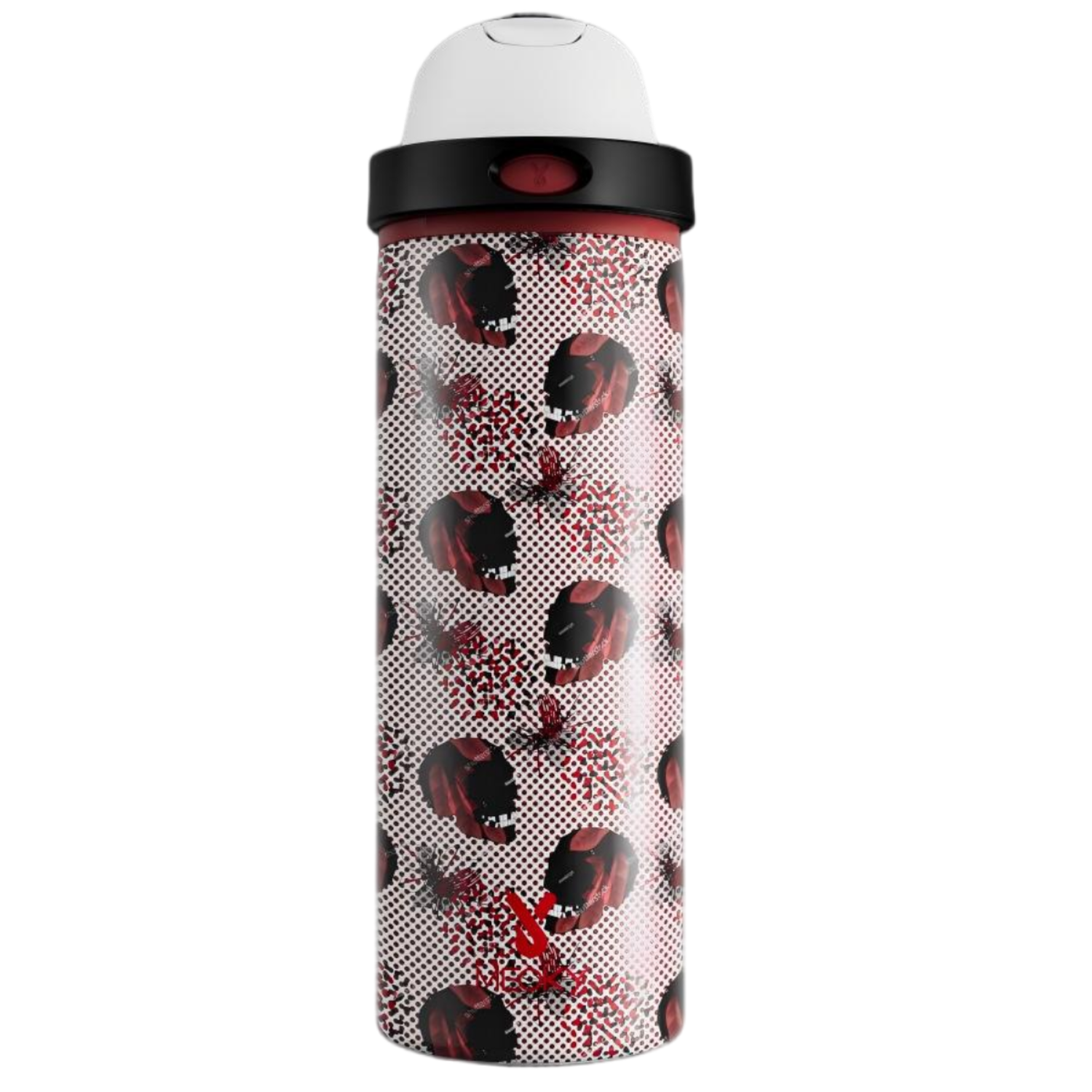 24oz Dual Spout Bounce Water Bottle Halloween Crimson Skull