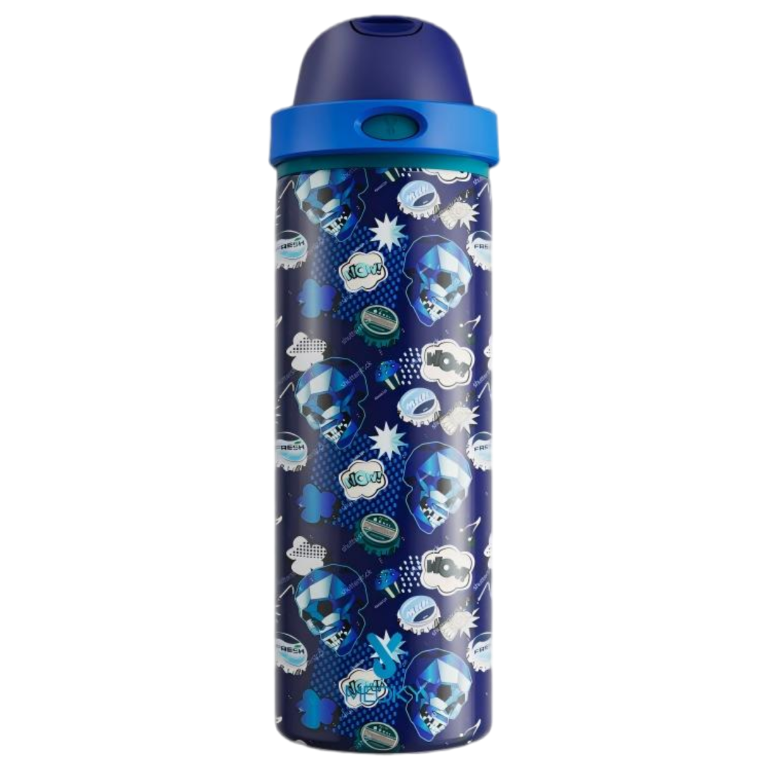 24oz Dual Spout Bounce Water Bottle Halloween Blue Skull