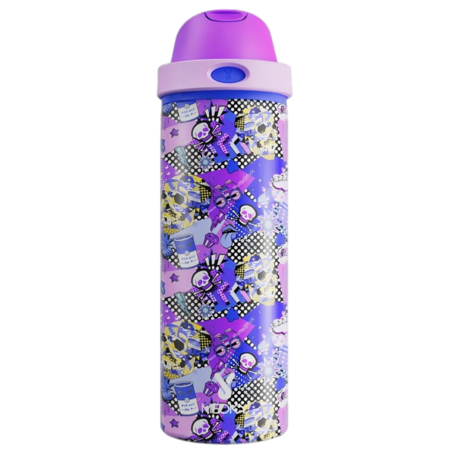 24oz Dual Spout Bounce Water Bottle Halloween Lilac Skull