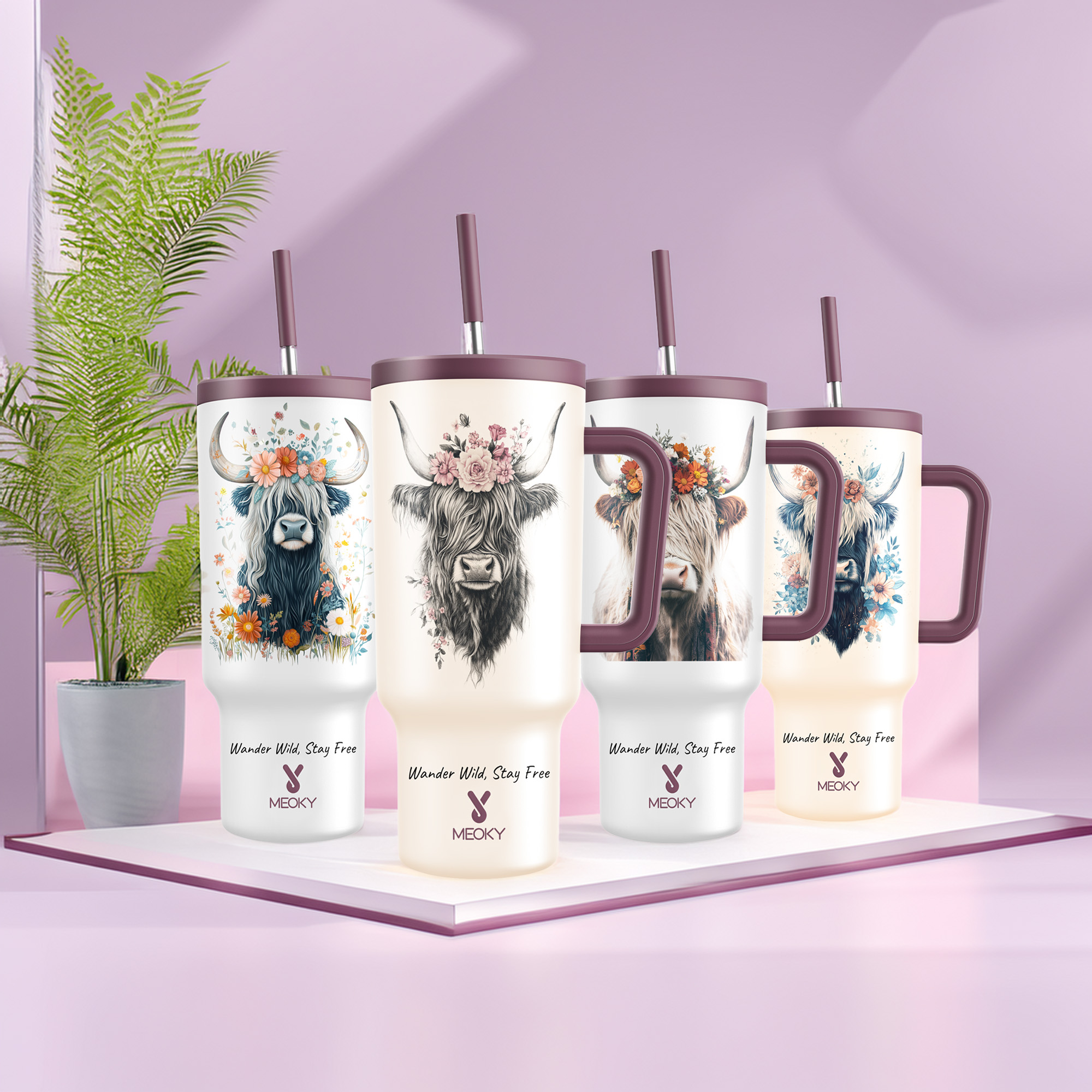 40oz Tumbler With Straw Customized - Highland Cow Collection - Gifts for yourself, family, friends, lovers!
