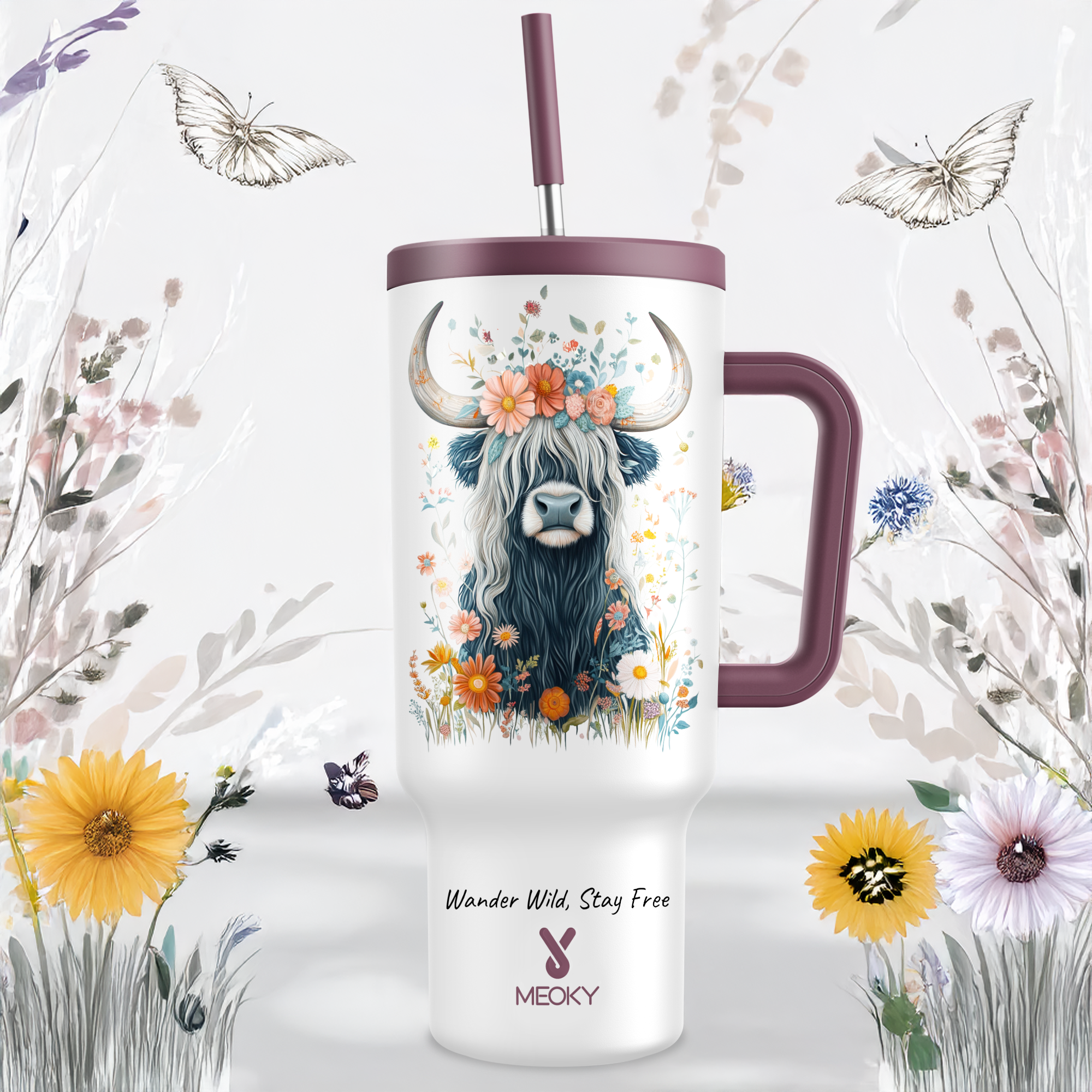40oz Tumbler With Straw Customized - Highland Cow Collection - Gifts for yourself, family, friends, lovers!