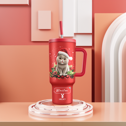 40oz Tumbler With Straw Customized -  Merry Christmas! - Spend Christmas With Your Funny Cat!