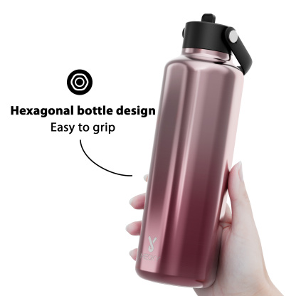 24oz hexagonal water bottle gradient pink silver