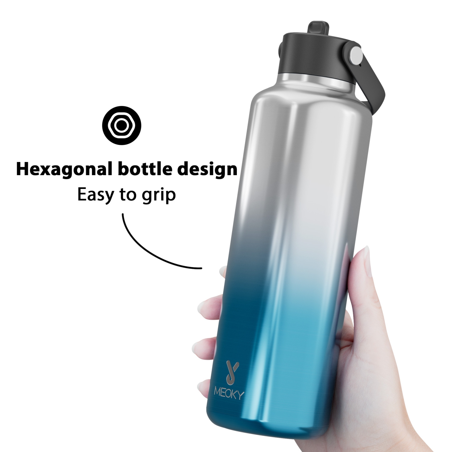 24oz hexagonal water bottle gradient blue white