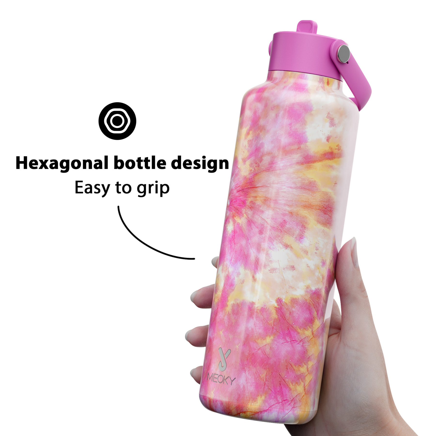 24oz hexagonal water bottle gradient pink flowers