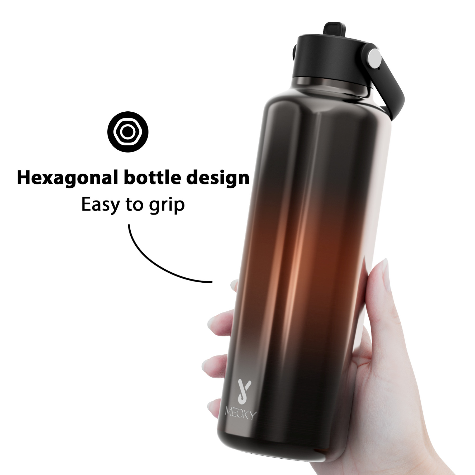 24oz hexagonal water bottle gradient black orange