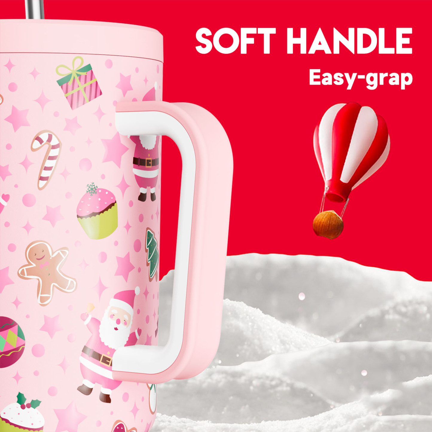 40oz Tumbler With Straw Christmas Collection-Pink Christmas