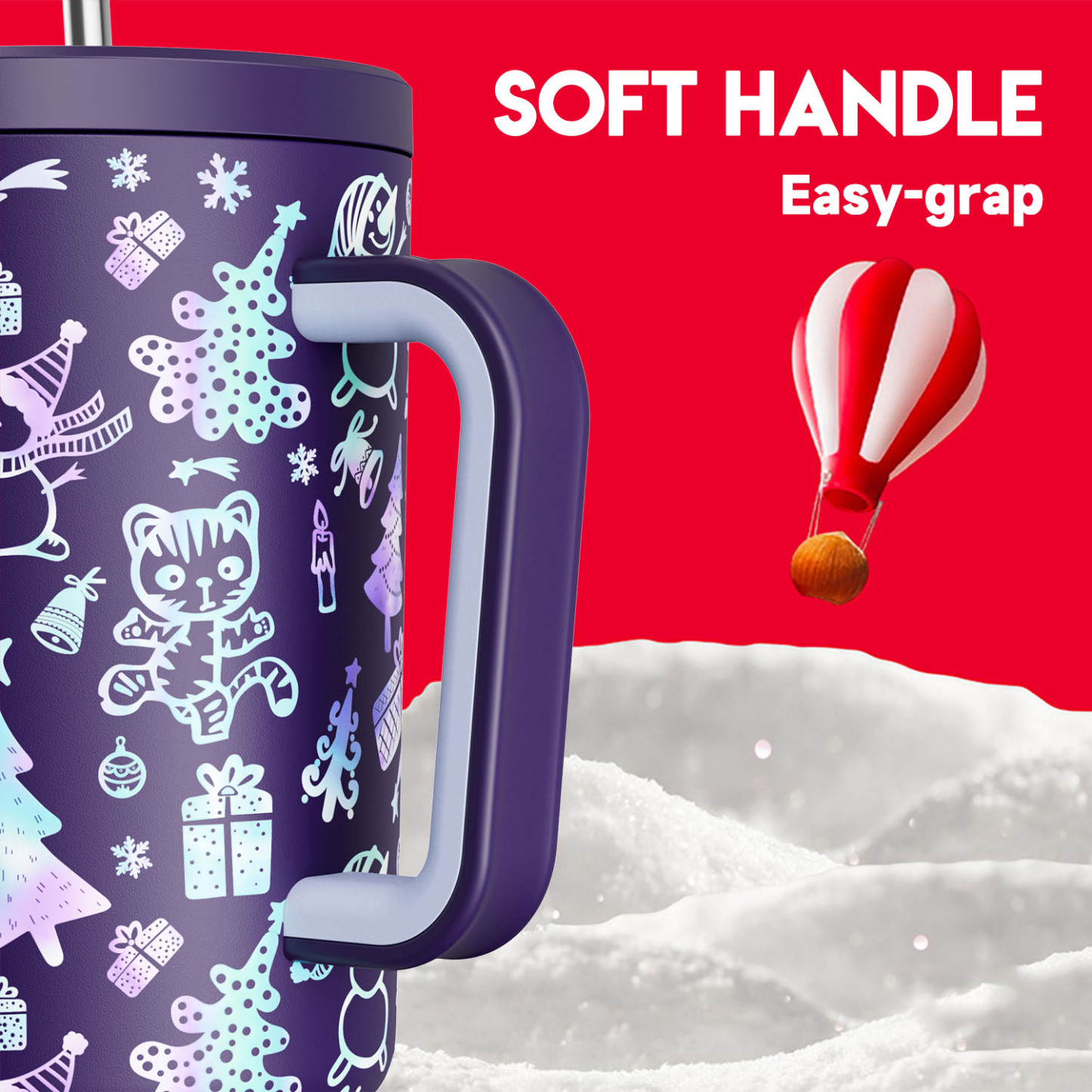 40oz Tumbler With Straw Christmas Collection-Black Purple Christmas