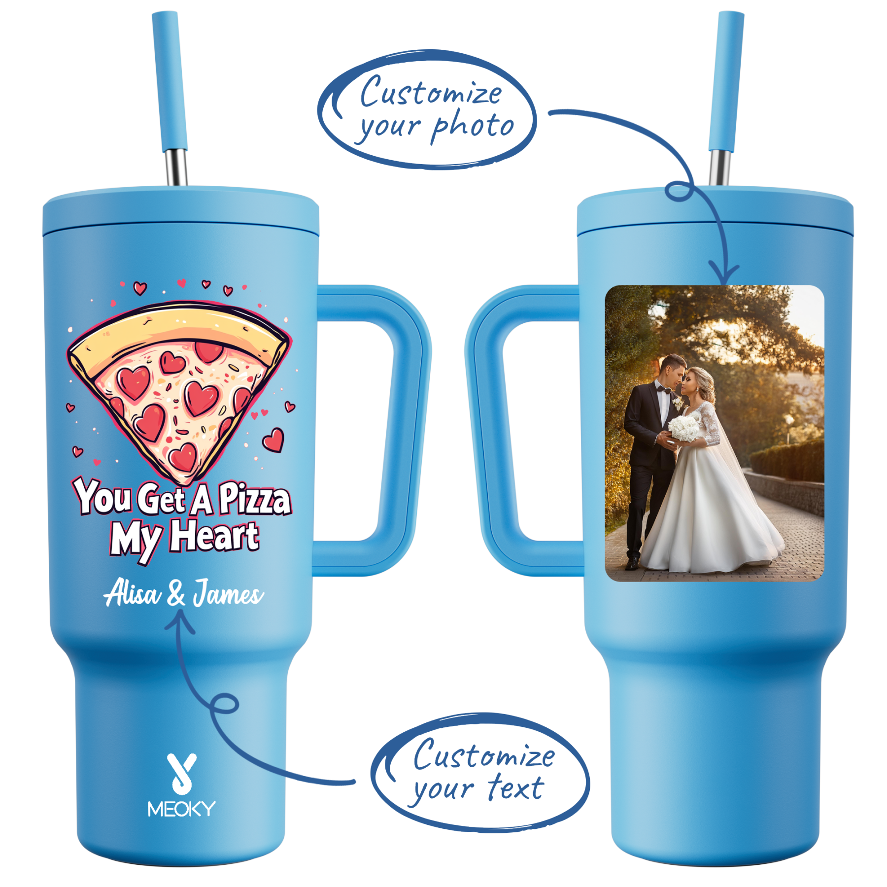 40oz Tumbler With Straw Customized - You Get A Pizza My Heart ! ?C A Sip of Love for You!