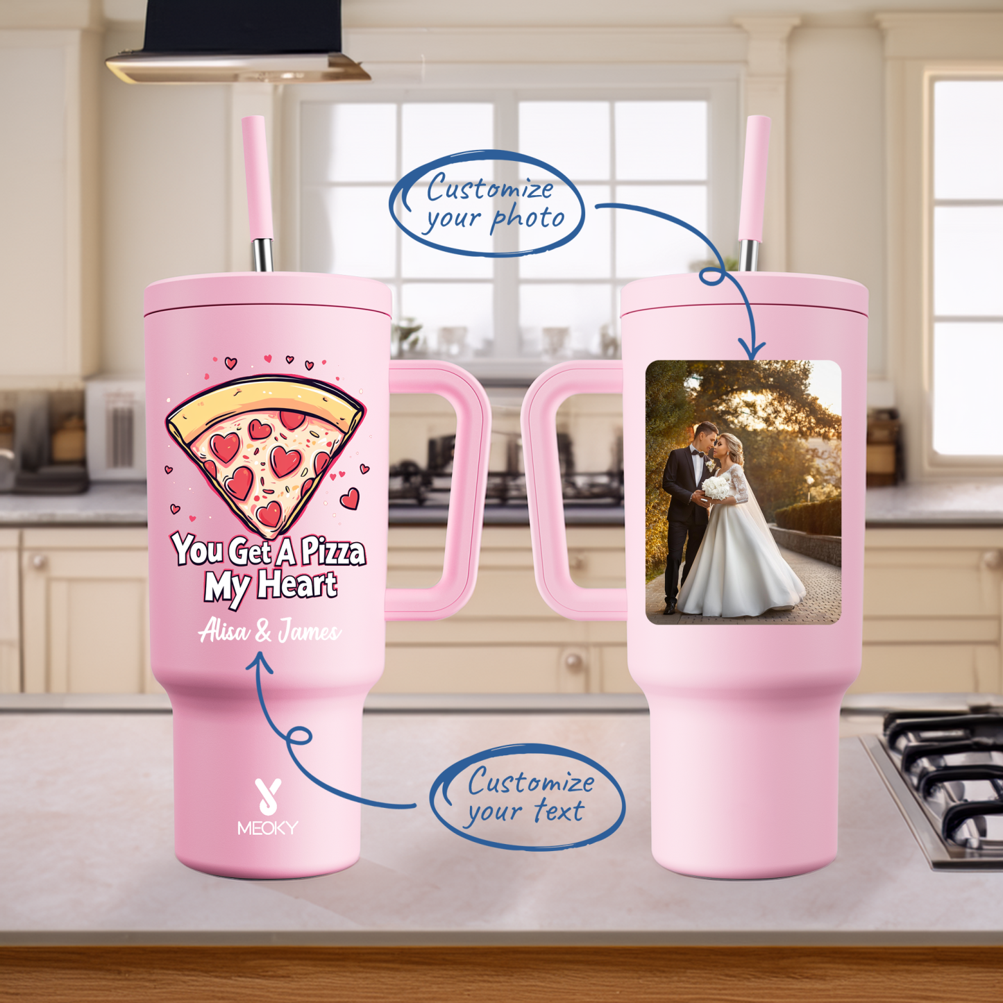 40oz Tumbler With Straw Customized - You Get A Pizza My Heart ! ?C A Sip of Love for You!
